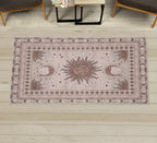 Ambesonne Sun and Moon Decorative Rug, Bohemian Artwork Design of Crescent Solar Ornament Esoteric Stars Ornament, Quality Carpet for Bedroom Dorm and Living Room, 2' 2" x 3' 7", Pale Chocolate