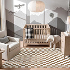 jinchan 5x7 Brown Checkered Area Rugs for Kids Room - Machine Washable Rug Modern Neutral Geometric Lattice Soft Non-Slip Carpet for Nursery Playroom Classroom Living Room Bedroom Home Office