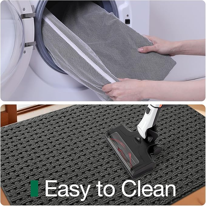 LUMI Washable Door Mat Indoor Entrance 32x48, Dirt Trapper Front Door Mats with Absorbent Interior and Non-Slip Rubber Backing, Entryway Doormat, Grey