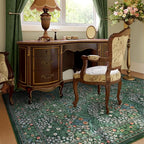 Lahome Floral Washable Rugs 5x7, Soft Green Rugs for Bedroom Living Room, Boho Non Slip Low Pile Forest Stain Resistance Large Throw Carpet for Farmhouse Dining Room Office, Dark Green