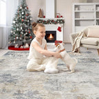 Square Area Rugs : Washable 8x8 Neutral Modern Abstract Carpet for Living Room Bedroom - Soft Floor Mat with Non Slip Backing for Kitchen Nursery Dorms Farmhouse Home Decor - Blue Grey