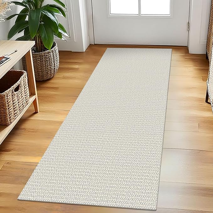 EARTHALL Woven Runner Rug 2x5 Ft Washable Runners for Hallways Cotton Rubber Backed Kitchen Runner Braided Indoor Floor Carpet Runners for Entryway, Hallway, Kitchen, Bedroom, Cream/Grayish