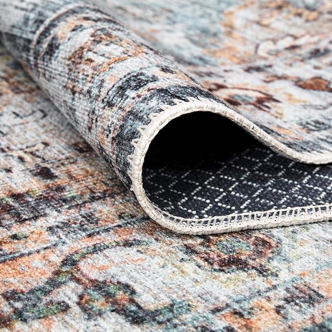 Bloom Rugs Washable Non-Slip 9' x 12' Rug - Teal/Peach Traditional Area Rug for Living Room, Bedroom, Dining Room, and Kitchen - Exact Size: 9' x 12'