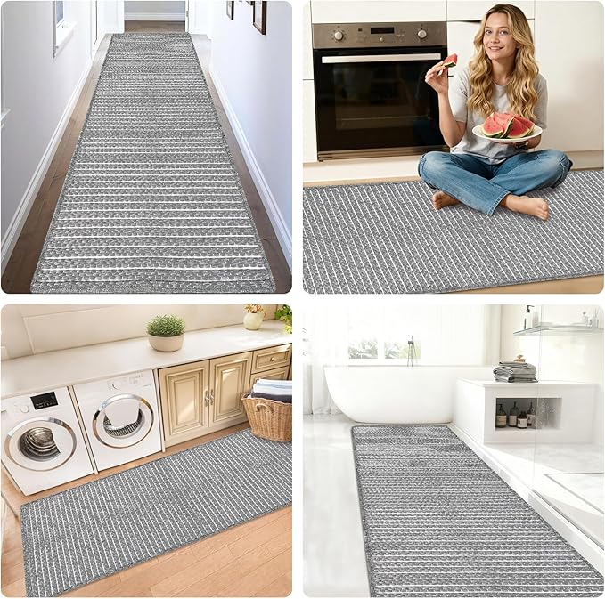 Braided Hallway Runner Rug,Super Absorbent Kitchen Mats for Floor,Non Slip Washable Kitchen Rugs,Quick Dry Boho Entryway Runner Rugs for Bathroom,Hallyways,Bedroom,24"x72",Grey