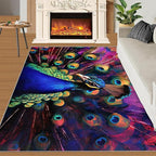 Peacock Rugs for Bedroom - 4x6 Area Rug - Watercolor Peacock Rugs for Living Room, Abstract 3D Animal Rug, Non-Slip Washable Home Decor Carpet