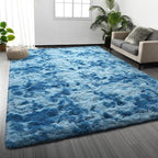 Large Shag Area Rugs 8 x 10, Tie-Dyed Plush Fuzzy Rugs for Living Room, Ultra Soft Fluffy Furry Rug for Bedroom, Indoor Carpet Nursery Rugs for Kids Room Home Decor,Bright Blue