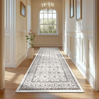 jinchan Hallway Runner Rug 3x10 - Machine Washable Beige Vintage Floral Distressed Design Soft Non-Slip Low-Pile Ultra-Thin Runner Rug for Kitchen Laundry Room Bedroom Farmhouse (3‘x10', Beige)