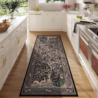 Rugcomf Runner Rug Vibrant Tree of Life-Patterned Vintage Kitchen Rugs Non Slip Washable Soft Carpet Runner for Laundry Bedroom Bathroom, Black