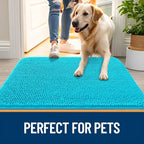 OLANLY Dog Door Mat for Muddy Paws 30x20, Absorbs Moisture and Dirt, Absorbent Non-Slip Washable Doormat, Quick Dry Chenille Mud Mat for Dogs, Entry Indoor Entryway Carpet for Inside Floor, Aqua Blue