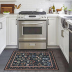 Boho Entryway Rug 2x3 Washable, Black Navy Floral Kitchen Rug, Super Thin Faux Wool Small Area Rug, Non-Slip Soft Carpet for Foyer, Bedroom, Office