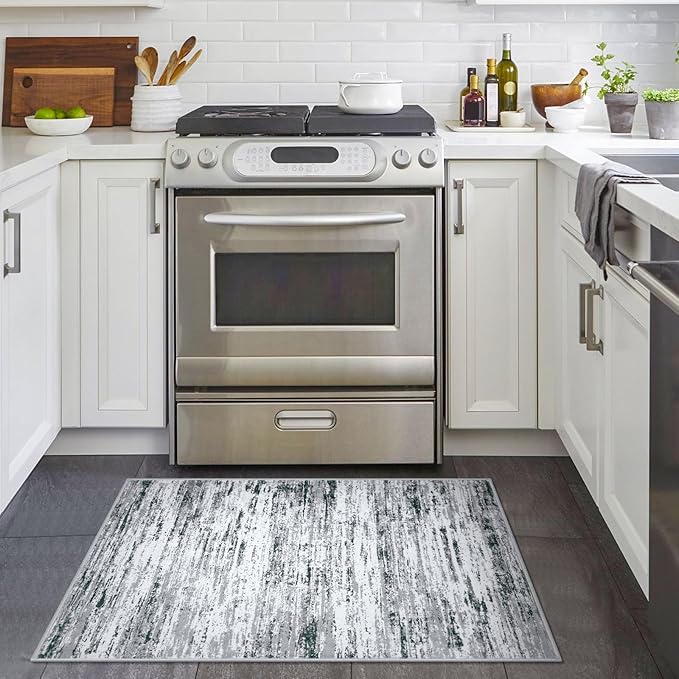 Modern Abstract Entryway Rug Indoor 2x3 Washable Rug Non-Slip Soft Small Area Rug Black Grey White Kitchen Mats Thin Print Faux Wool Floor Carpet Throw Rugs for Entrance Bedroom Home Decor