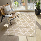 Lahome Moroccan Washable Rugs 3x5 - Non-Slip Entryway Rug Boho Soft Bedroom Rugs Aesthetic Throw Office Taupe Print Distressed Indoor Floor Carpet for Bathroom Laundry Room Dining Room
