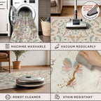 7x9 Cute Insect Rugs for Girls Bedroom - Pink and Blue Washable Floral Living Room Rugs, Dining Room Under Table, Insect Print Whimsical Indoor Décor, Low Pile & Soft