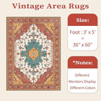 SERISSA Area Rug 3x5 Boho Orange Rugs for Bedroom, Washable Kitchen Rugs Non-Slip, Ultra Soft Print Distressed Vintage Entry Rug Low-Pile Throw Rug Carpet for Nursery Living Room Dorm Decor