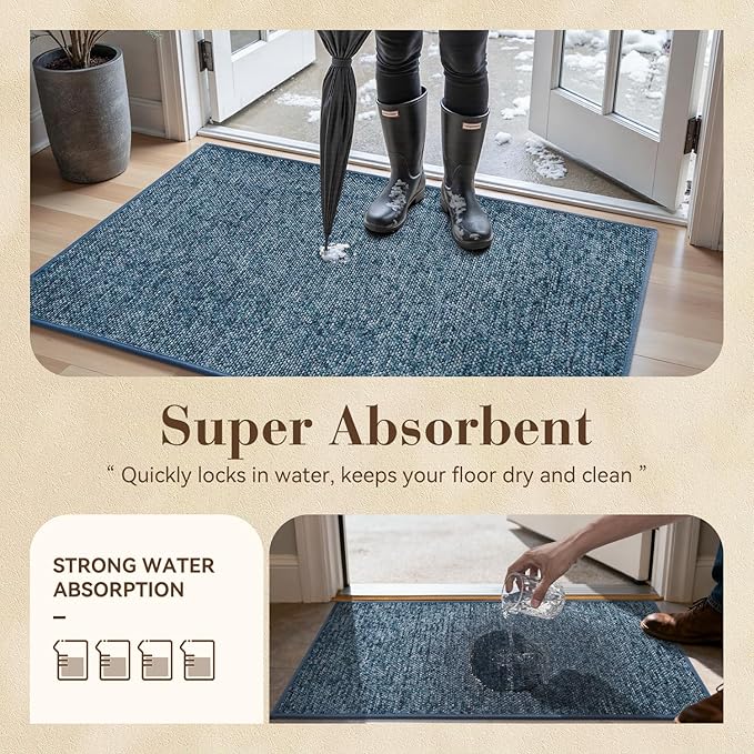 MontVoo Door Mat Indoor Entrance Doormat, Absorbent Durable Rubber Non Slip Front Door Mat for Inside Entry Entryway Dirt Trapper Welcome Mat, Navy Blue 24''x36''