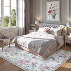 Lahome Purple Floral 5x7 Area Rugs, Boho Rugs for Bedroom Girls,Vintage Living Room Rug Non Slip Low Pile Ultra-Thin Large Carpet for Farmhouse,Dining Room,Kids Playroom,Nursery(5'X7',Purple/Grey)