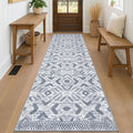 KILOCOCO Hallway Runner Rug 2.6'x8' Washable Printed Moroccan Runner Rugs Non Slip Entryway Rugs Soft Indoor Long Floor Rug for Bedroom Kitchen Living Room Geometric Boho Carpet Runners, Grey White
