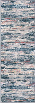 2x6 Modern Abstract Runner Rug for Hallway, Teal Blue Peach Gray Multi Super Soft Hallways Decor Kitchen Rugs with Non-Slip, Non-Shedding Washable Rug for Entryway Bedroom Laundry Indoor