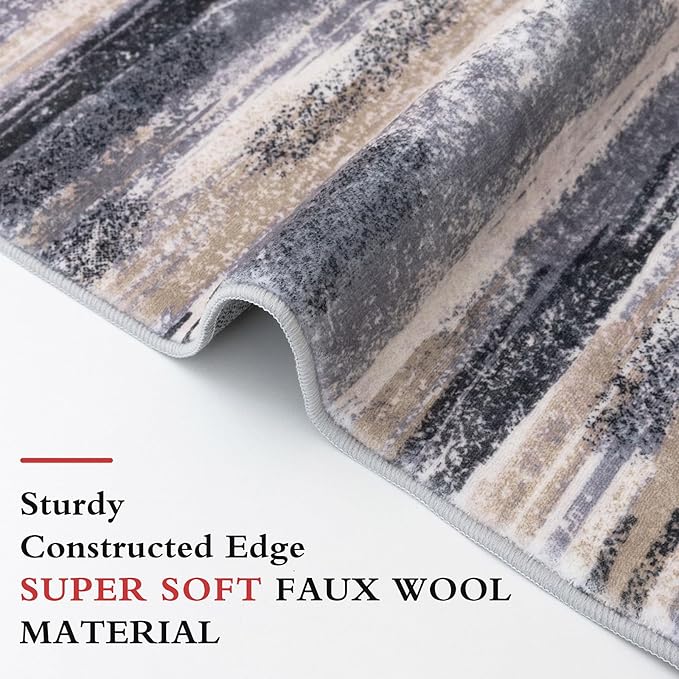 Modern Abstract Entryway Rug Indoor 2x3 Washable Rug Non-Slip Soft Small Area Rug Grey Black Multi Kitchen Mats Thin Print Faux Wool Floor Carpet Throw Rugs for Entrance Bedroom Home Decor