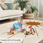 Boho Sun Area Rugs 4x6ft, Radiant Sunburst Carpet for Bedroom, Geometric Solar Rug for Living Room Easy to Clean for Indoor Outdoor Hardwood Floors Home Decor