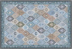 Phantoscope Washable Area Rug 6'x9' Non-Slip, Vintage Boho Rugs for Living Room, Bedroom, Dining Room, Distressed Moroccan Mosaic Diamond Pattern, Low-Pile Foldable Floor Carpet, Blue Teal/Neutral