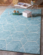 Unique Loom Trellis Frieze Collection Area Rug - Geometric (3' 3" x 5' 3", Light Blue/ Ivory)