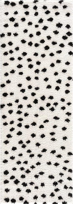 Hauteloom Tilos Dalmatian Hallway, Entryway Shag Runner Rug - Shaggy Runner Rug - Dot Pattern - High Plush Pile - Black, White - 2'7" x 7'3"