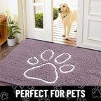 Smiry Dog Door Mat for Muddy Paws, Absorbent Dirt Trapper Non Slip Quick Dry Washable Chenille Mat for Mud Dogs, Entry Rug for Indoor and Outdoor (36x24 Inches, Deep Plum and White)