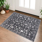 Vintage Entryway Rug 2x3 Washable, Black and White Kitchen Rug, Super Soft Thin Faux Wool Small Area Rug, Non-Slip Accent Mat for Foyer, Bedroom, Office