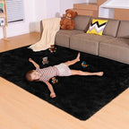 5x7 Black Rug for Living Room Bedroom, Fluffy Large Area Rug Soft Shag Non-Slip Carpet for Kids Boys and Girls Room Dorm Home Decor (5ft x 7ft)