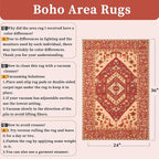 SERISSA Boho Rugs for Entryway, 2x3 Washable Non-Slip Entryway Rug Small Area Rug, Ultra Soft Oriental Vintage Red Beige Low-Pile Indoor Door Mat Floor Carpet for Entrance Bedroom Kitchen Bathroom