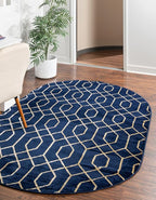 Unique Loom Glam Collection Area Rug - Trellis (5' 3' x 8' Oval, Navy Blue Gold/ Gold)
