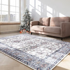 Area Rug 5x7, Washable Faux Wool Throw Rugs for Living Room, 0.3″ Non Slip Low Pile Vintage Boho Carpet for Ding Room, Home Office, Bedroom, Kids Room, Bedside (Gray Purple)