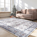 4x6 Washable Area Rug – Dusty Lavender & Gray Vintage Carpet with Charcoal Border, Watercolor Floral and Foliage Pattern, Boho Chic Non-Slip Indoor Rug for Bedroom, Living Room, Dining Room, Entryway