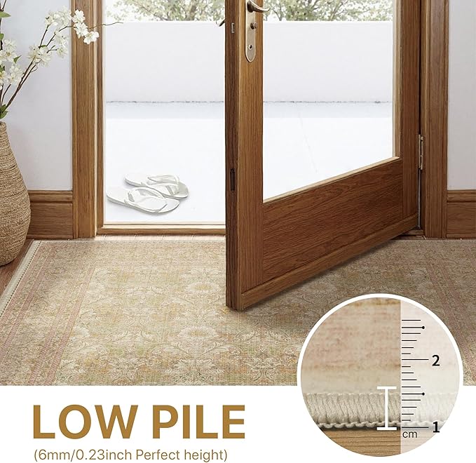 2x6 Runner Rug Non Slip Kitchen Runner Rug and Hallway Rug, Lightweight Washable Runner Carpet for Entryway,Laundry Room, Brown Pink