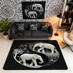 Elephant Large Area Rug 5x7 Bohemian Style Living Room Rug | Antique Decor Yin and Yang Rugs for Bedroom, Western Animals Carpet Indoor Floor Mat,Black Grey Beige