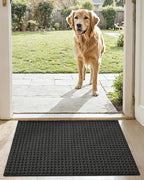DEXI Front Entryway Door Mat Non Slip 17x30, Washable Entry Way Mats Inside Entrance Low Profile, Welcome Doormat Dirt Trapper for House Floor Home Porter Hall Backdoor Area, Dark Grey