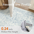 Blue Runner Rug 2x5 Hallway Machine Washable Kitchen Vintage Distressed Non Slip Long Carpet Indoor Retro Floral Bedroom Accent Throw Rug for Bathroom Office Laundry Dining Room
