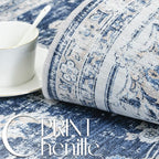 jinchan Fiora Hallway Runner Rug 3x10 Machine Washable Runner Rug Dark Blue Vintage Floral Design Non-Slip Low Pile Ultra-Thin for Kitchen Laundry Room Bedroom Farmhouse (3‘x10', Dark Blue)
