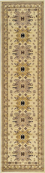 Unique Loom Taftan Collection Border Geometric Tribal Inspired Design Area Rug (2' 7 x 10' 0 Runner, Ivory/ Tan)