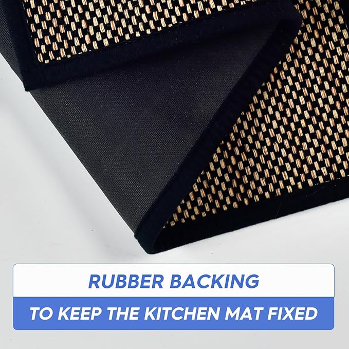 Artoid Mode Washable Non Skid Kitchen Rugs and Mats Doormat, Absorbent Door Mat Rugs for Kitchen Floor Front of Sink Hallway Black 17x60 Inch