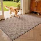 LUMI Indoor Door Mat, Absorbent Non-Slip Thin Doormat, Washable Door Mats, Woven Pattern Inside Floor Mat, Ideal for Entryway, Front Door, Home Decor, 36"x60", Woven Taupe