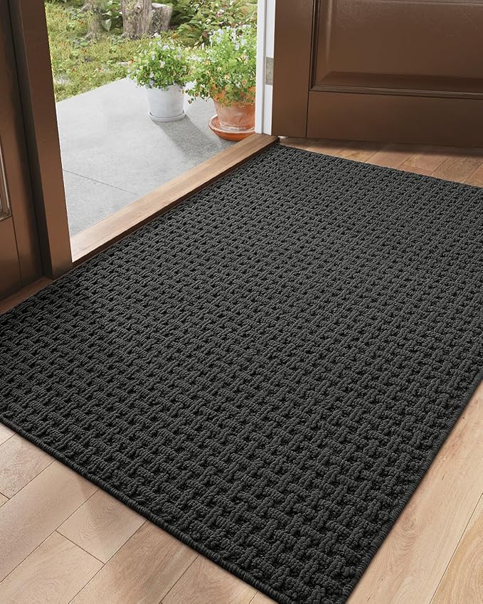 DEXI Front Entryway Door Mat Non Slip 32x48, Washable Entry Way Mats Inside Entrance Low Profile, Welcome Doormat Dirt Trapper for House Floor Home Porter Hall Backdoor Area, Dark Grey