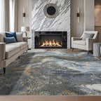 Modern Washable Rug for Living Room: Abstract 9x12 Area Rugs for Bedroom Low Pile Non Slip - Stain Resistant Carpet for Dining Room Indoor - Grey Gold