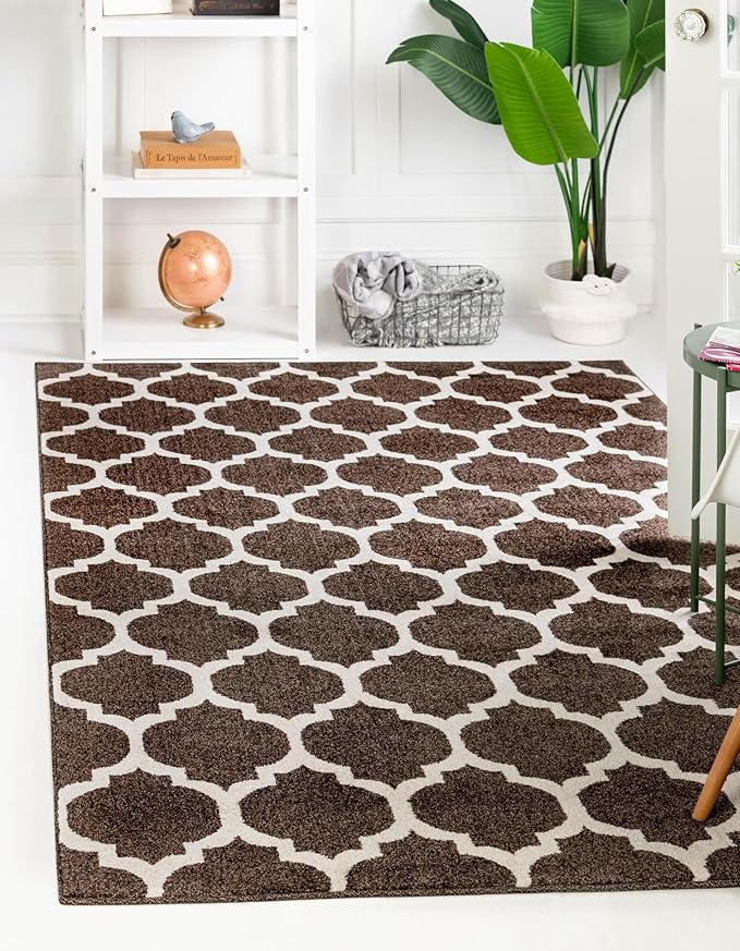 Rugs.com Lattice Collection Rug – 7' x 10' Chocolate Brown Medium Rug Perfect for Bedrooms, Dining Rooms, Living Rooms