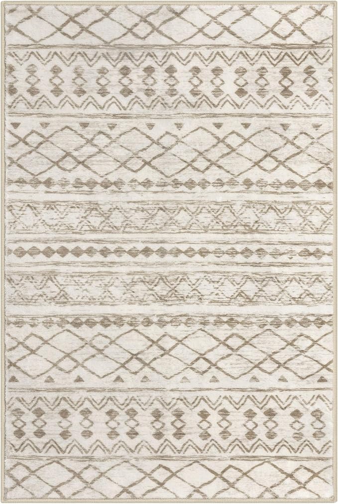 KUTA Moroccan Runner Rug 2x6 Non-Slip Vintage Beige Boho Hallway Kitchen Rugs Ultra Soft Print Distressed Geometric Runners for Hallways, Entryway Bedroom Laundry