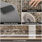 Washable 3x5 Entryway Rug, Boho Non-Slip Vintage Distress Small Rugs for Kitchen Nursery Office Bedroom, 0.3" Neutral Oriental Throw Thin Carpet with Cushioning Pad, Rust/Multi