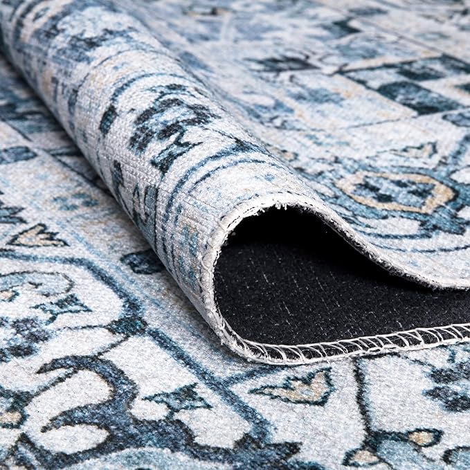 Bloom Rugs Caria Washable Non-Slip 5x7 Rug - Blue Traditional Area Rug for Living Room, Bedroom, Dining Room, and Kitchen - Exact Size: 5' x 7'