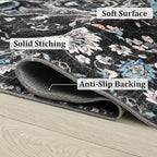Large Area Rugs 8x10 for Living Room, Bedroom, Washable Vintage Rugs -Low Pile Distressed Rugs for Kitchen, Dining Room, Water Repellent & Non Shedding, Black and Blue