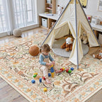 Lahome Fall Boho Washable Area Rugs 5x7 for Bedroom, Bohemian Brown Rugs for Living Room, Soft Floral Thin Carpet for Kids Room Apartment Dorm Home Decor, Ochre Fall